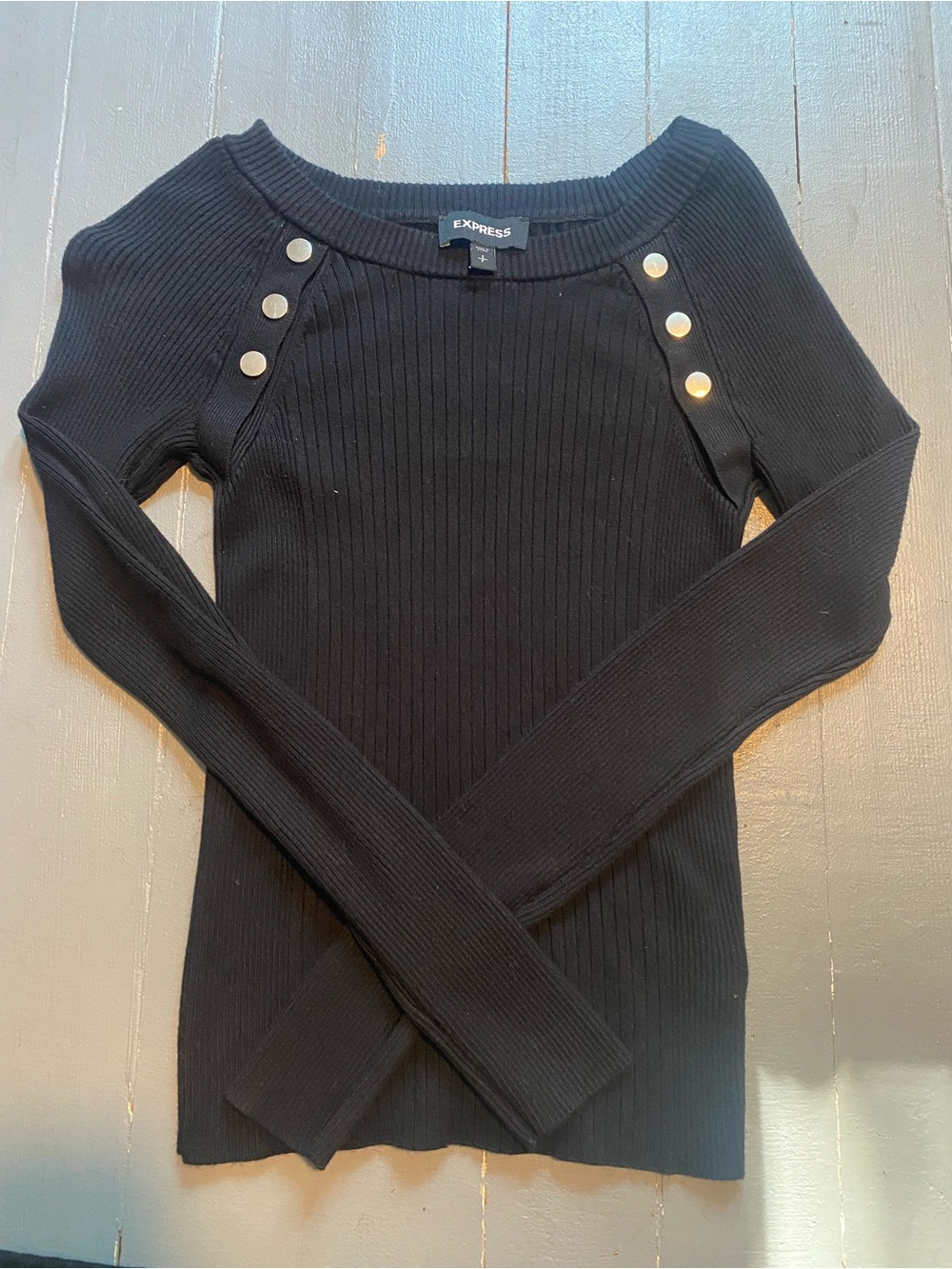 Express Black Ribbed Long Sleeve Sweater with Button Detail